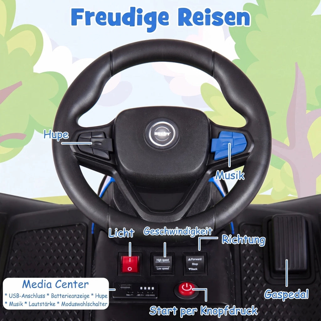 Trattore Elettrico per Bambini da 3 Anni 24V con Telecomando 2.4 GHz, Blu, Robusto e Facile da Usare per Giardino