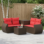 Set di divani 6 pz Marrone e Rosso Rattan sintetico e Acciaio 3447509