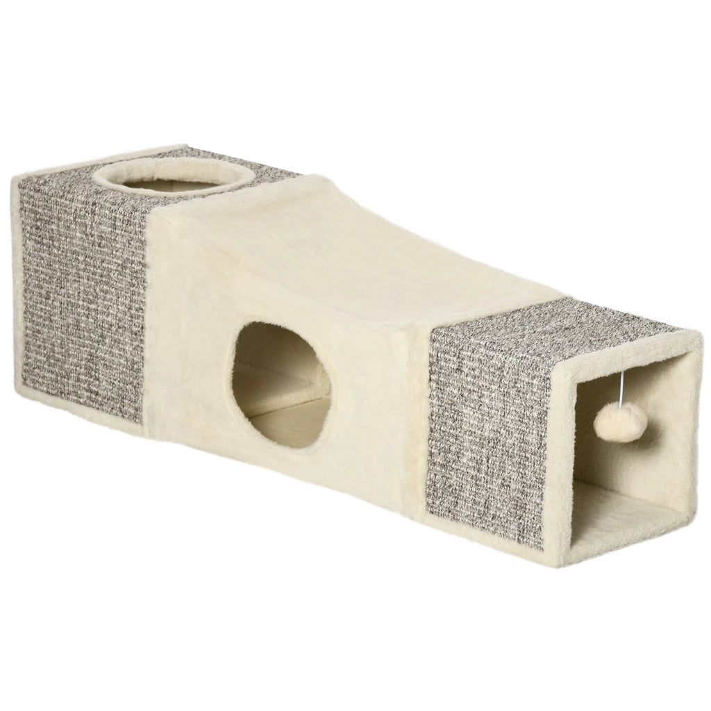 Tunnel per gatti con palla, giocattolo in sisal, marrone e beige, 98x30x30 cm
