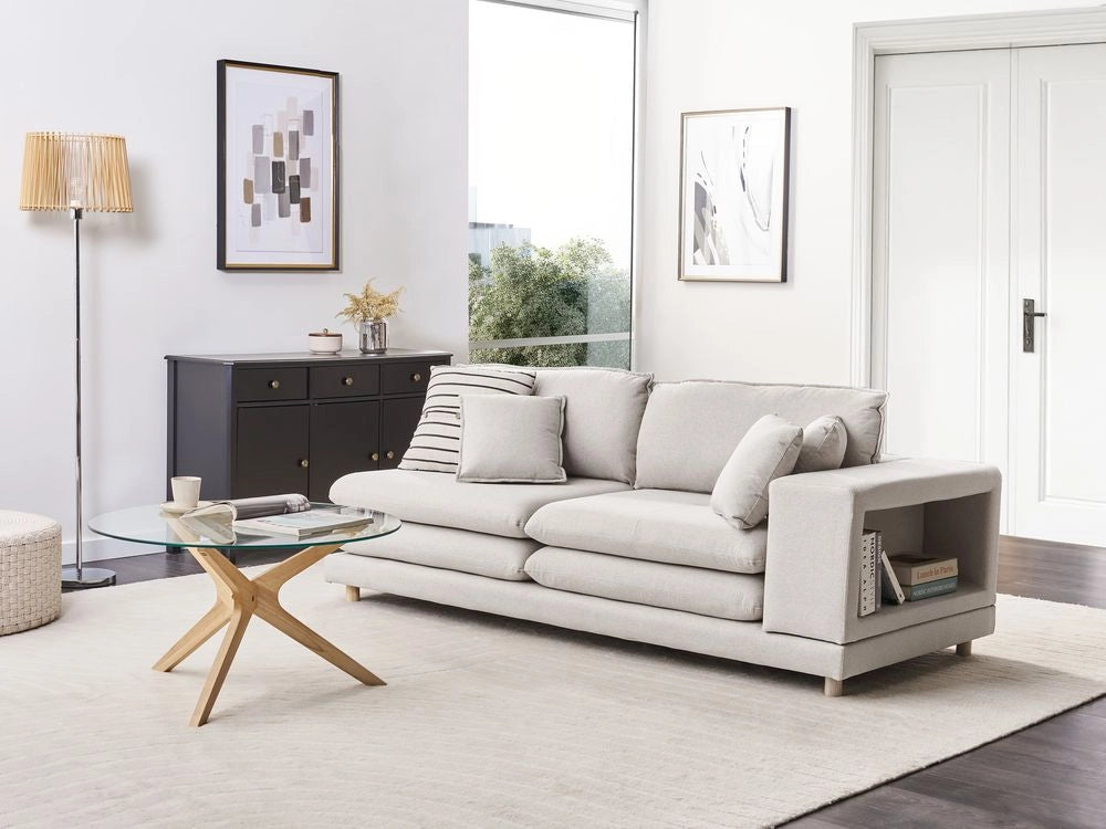 Divano moderno modulare a 2 posti imbottito tessuto poliestere beige chiaro con schienale imbottito stile moderno classico