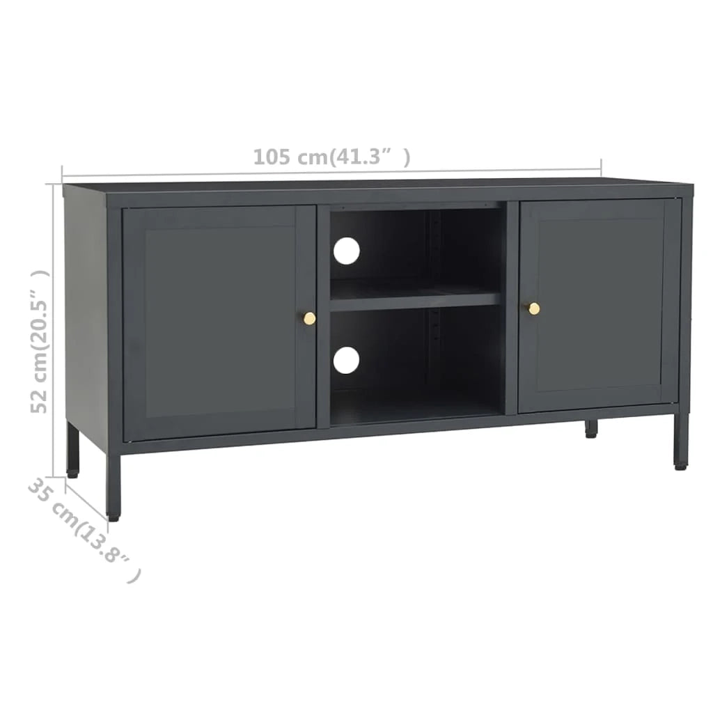 Mobile TV multimediale scaffale TV credenza mobile TV sala da pranzo soggiorno camera da letto antracite 105 x 35 x 52 cm acciaio e vetro antracite 02_0026390