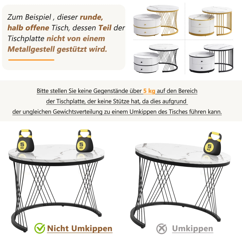 Set di 2 tavolini da caffè rotondi 60x60x45;5 cm e 50x50x32 cm; bianco lucido