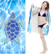 Asciugamano per il mare veloce assorbente a microfibra con disegno tartaruga - leggero e compattibile - grande asciugamano per il mare - assorbe e compatto - ideale per giorni soleggiati - verde.