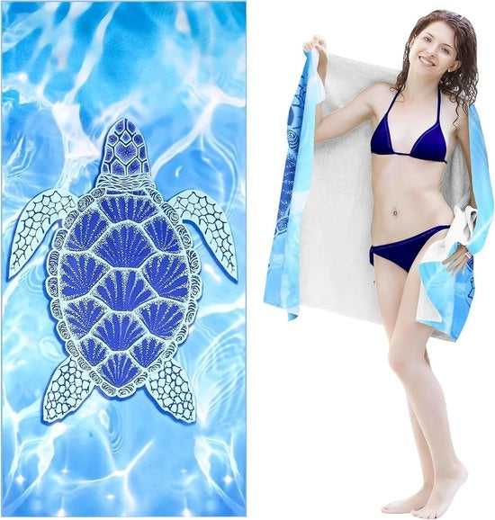 Asciugamano per il mare veloce assorbente a microfibra con disegno tartaruga - leggero e compattibile - grande asciugamano per il mare - assorbe e compatto - ideale per giorni soleggiati - verde.