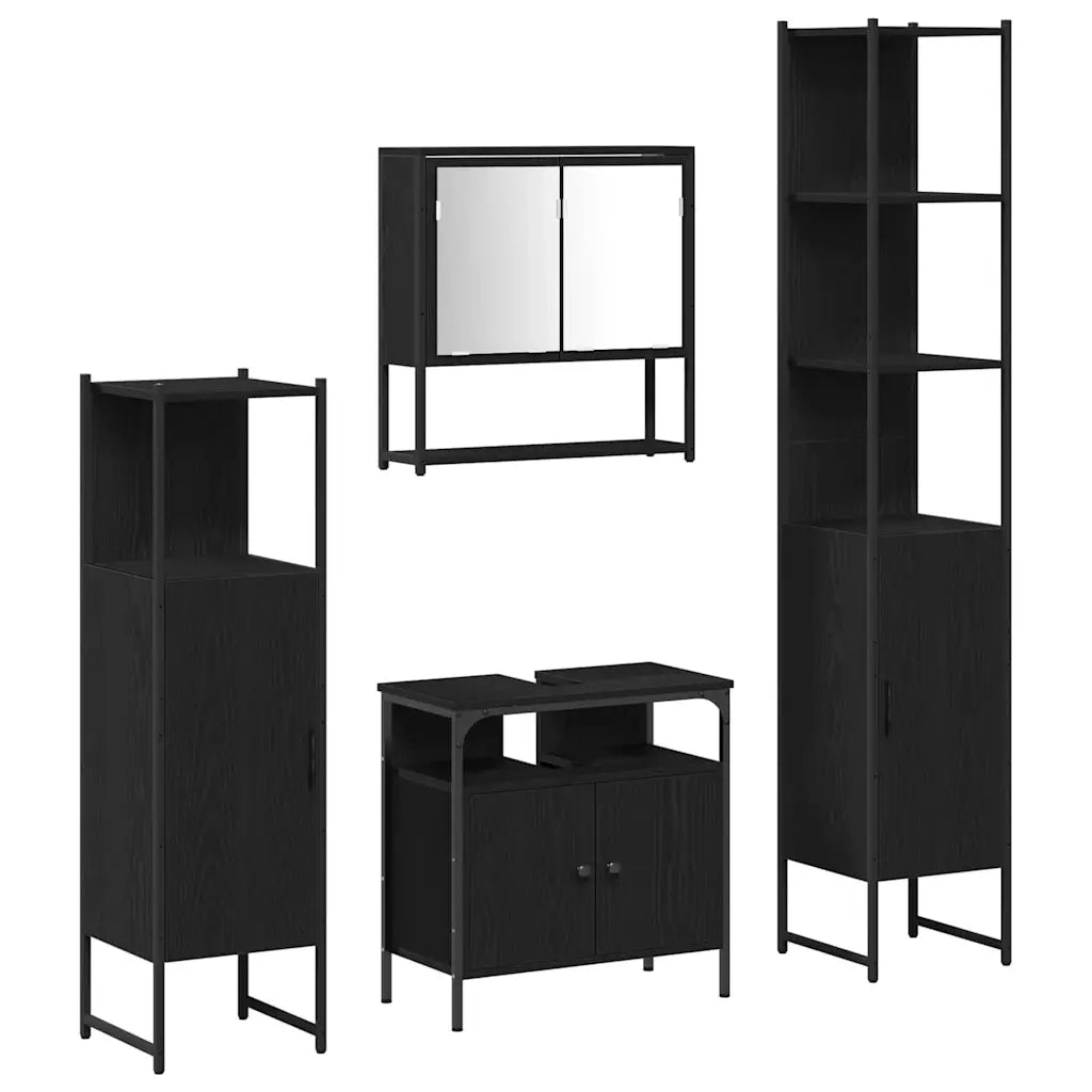 Set di mobili per il bagno 4 pcs Rovere Nero Legno multistrato 3334408