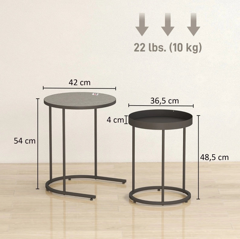 Set di 2 tavolini impilabili con design vassoio e struttura in metallo grigio