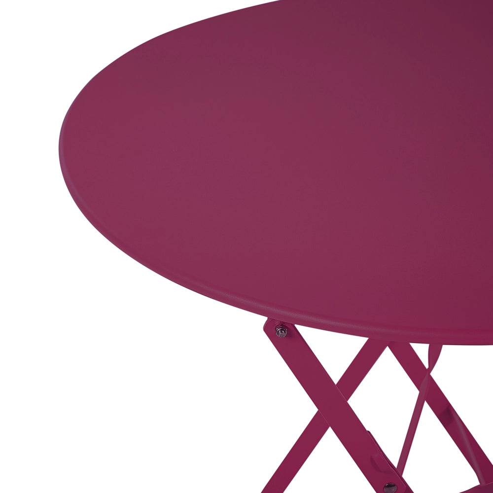 Set da Esterno 3 pezzi Tavolino e 2 Sedile Pieghevoli in Metallo Bordeaux