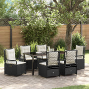 Set da Pranzo da Giardino di 7 Pezzi Nero Rattan Polietilene