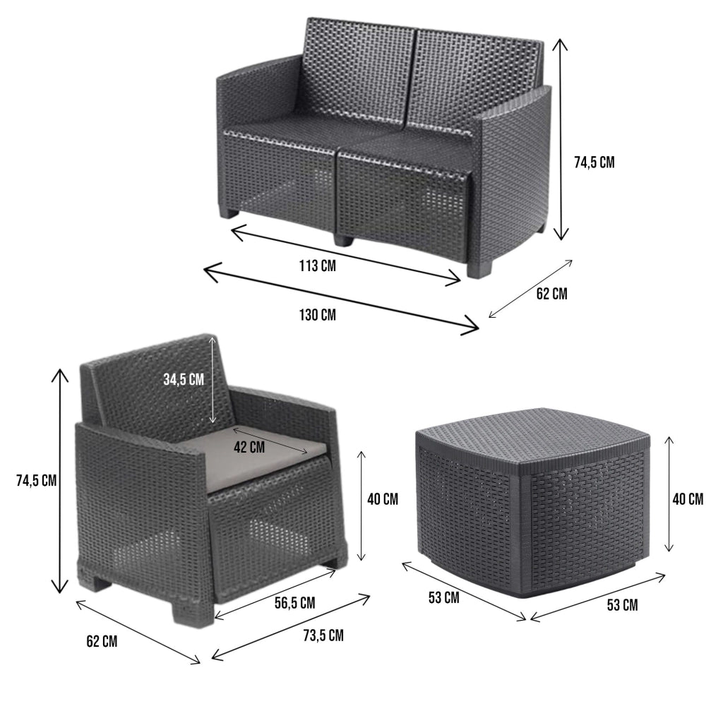 Salottino Outdoor Amer, set Salotto da Esterno 4 Posti Made in Italy, Nero Antracite