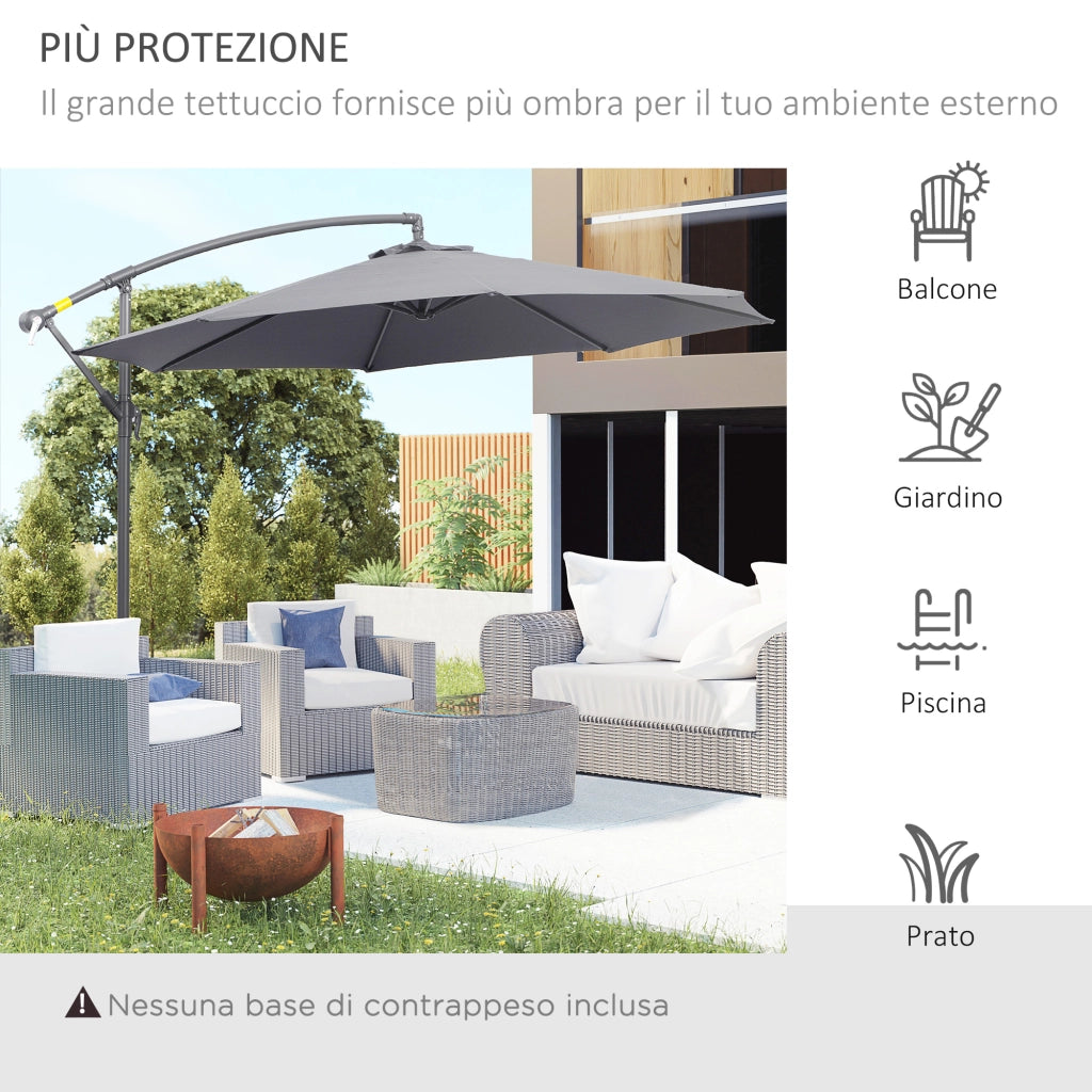 Ombrellone da Giardino Inclinabile 3x2.5 m ¨C zephmum ¨C Grigio Acciaio Poliestere