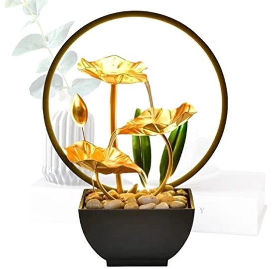 Fontana per interni a 3 strati con foglia lotus e luce LED, cascata per meditazione e relax per casa, camera da letto e ufficio