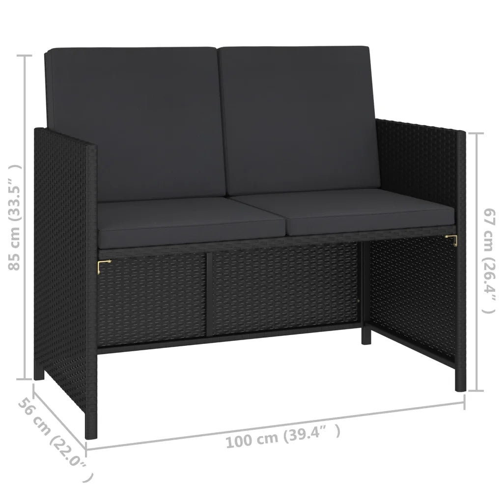 Set da Pranzo da Giardino 6 pz con Cuscini in Polyrattan Nero 315988