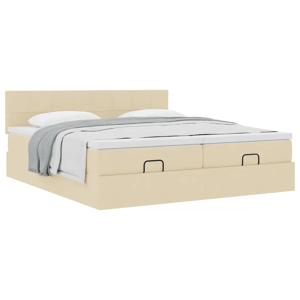 Struttura Letto Pouf con Materassi Crema 160x200 cm in Tessuto 3311992