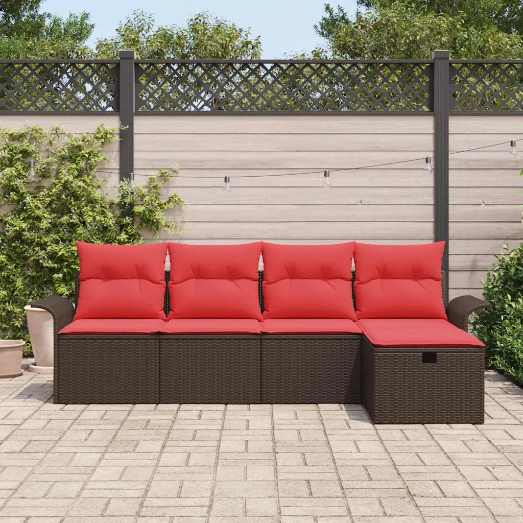 Set Divano da Giardino 5 pcs Marrone e Rosso polyrattan