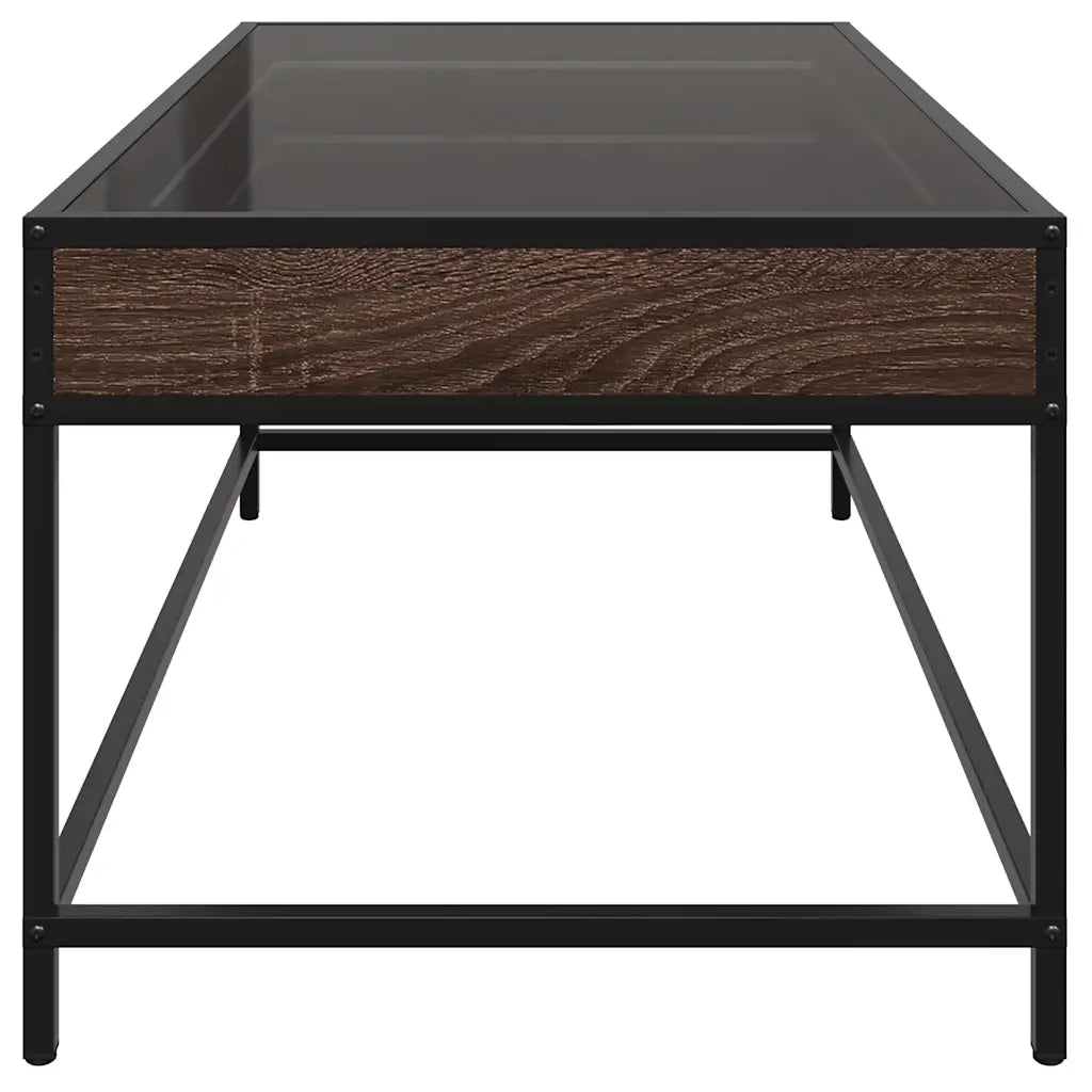 Tavolino da Salotto con LED Infinity-Tavolino da soggiorno Rovere Marrone 90x50x41 cm