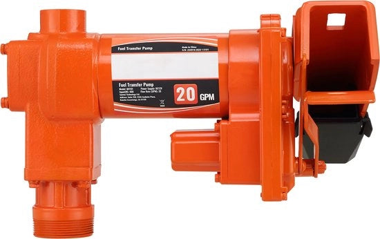 Pompa a carburante 12V DC, 20 GPM, 1/4 HP, progetto in ghisa resistente con cassetta di raccolta carburante, adatto per benzina, diesel, kerosene, miscela etanolo, metanolo e biodiesel.
