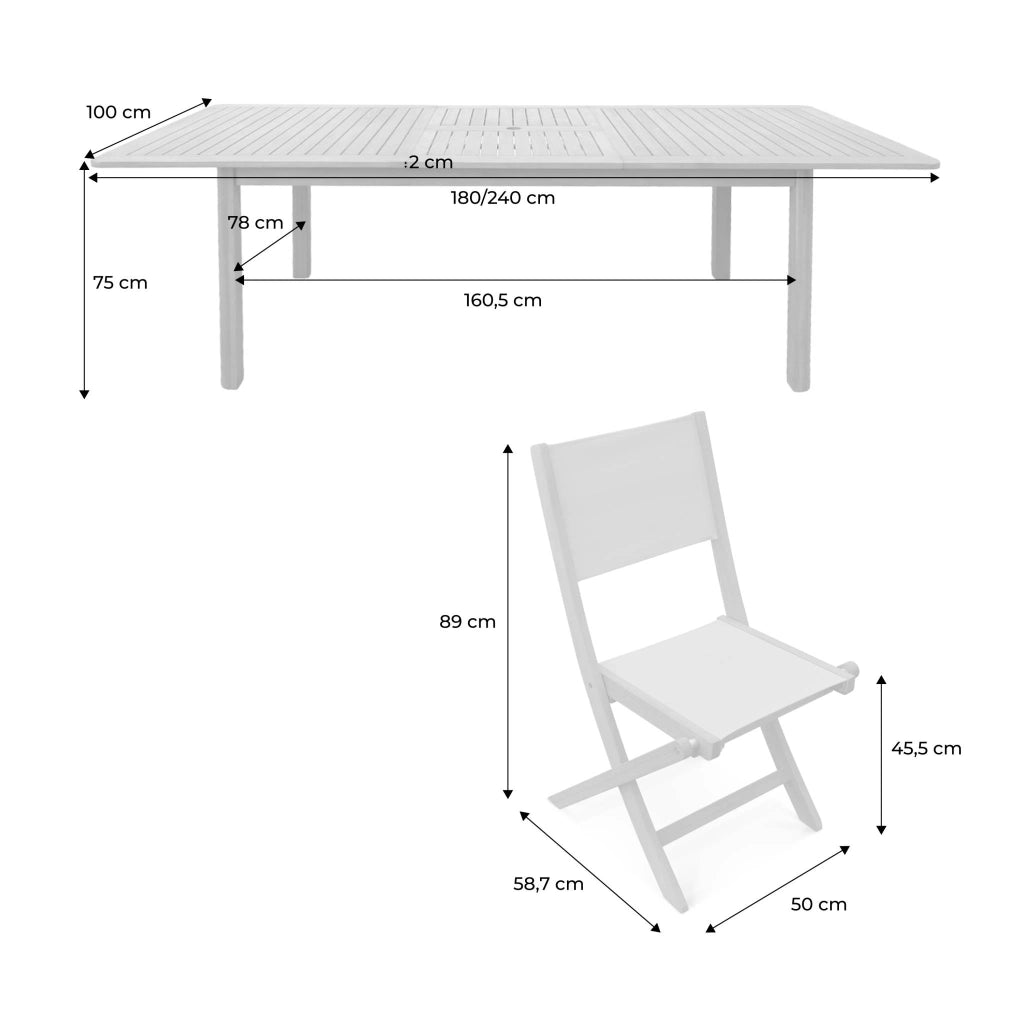Set tavolo da giardino estensibile in legno di eucalipto con 8 sedie,