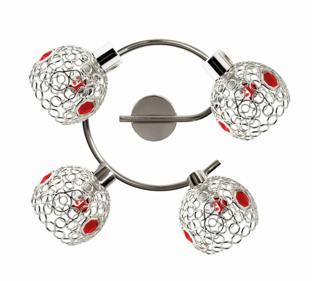 Plafoniera Candellux Aron 4xG9 cromata rossa 44cm cristallo