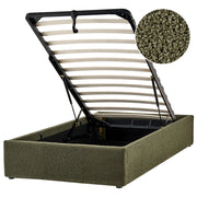 Letto singolo con contenitore in tessuto bouclè verde scuro 90 x 200 cm portaoggetti stile moderno