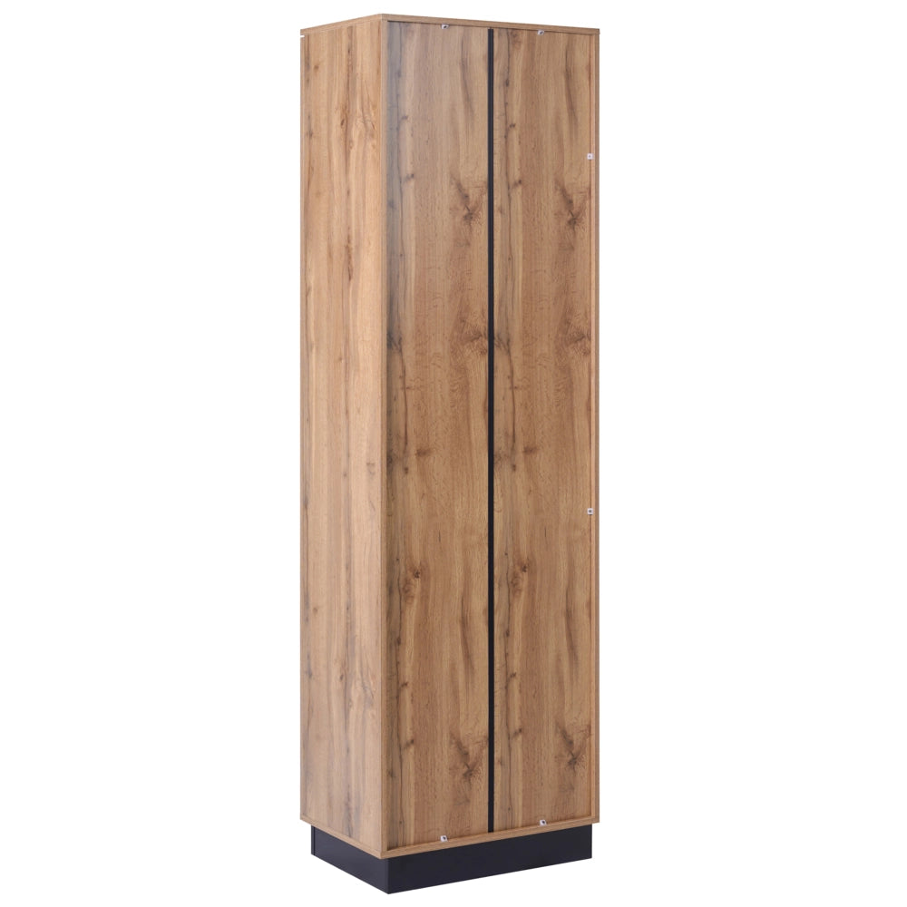 Armadio in MDF marrone con 4 ripiani e 2 ante, finitura melaminica, alto e stretto, per camera da letto o ingresso, in stile moderno