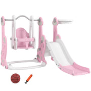 Scivolo per Bambini 4 in 1 con Altalena Scaletta da Arrampicata e Cestino da Basket in PP e PE Rosa