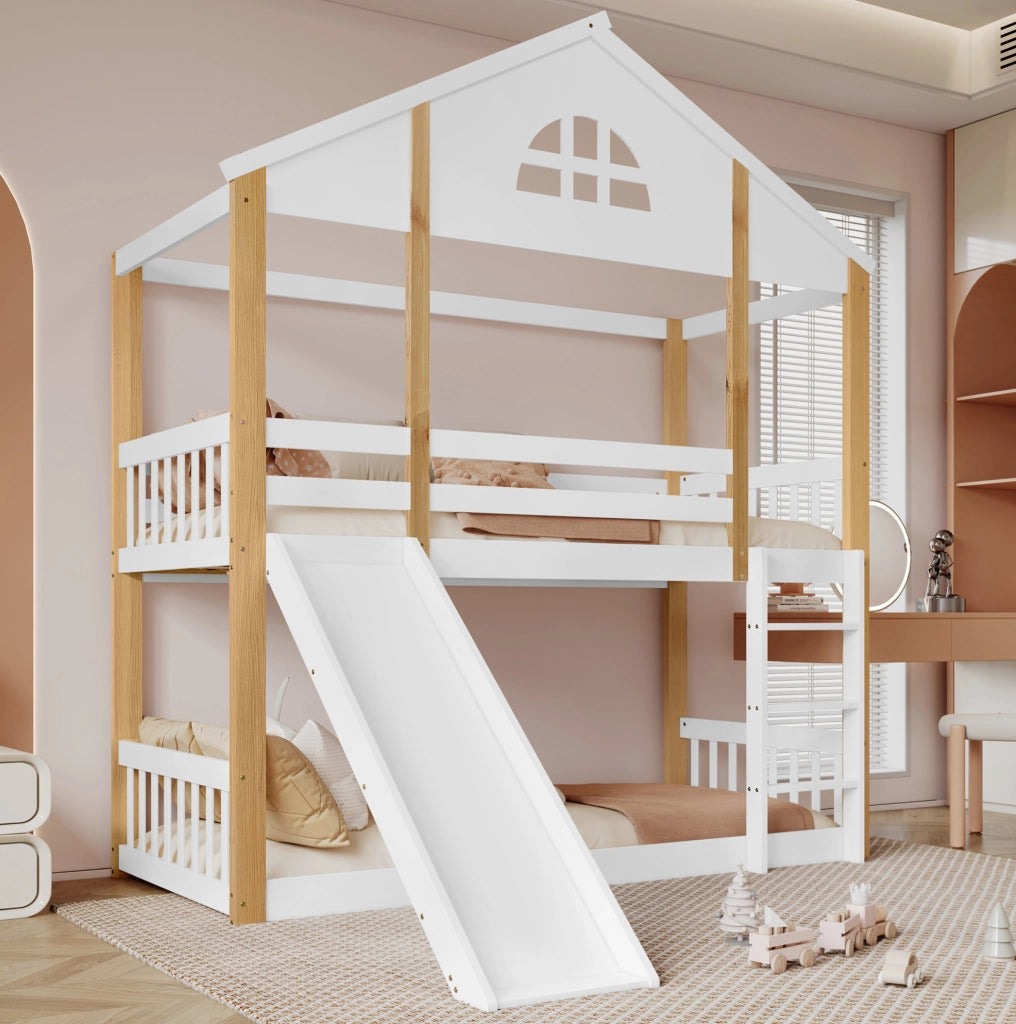 Letto a castello per bambini 90x200 cm con scivolo