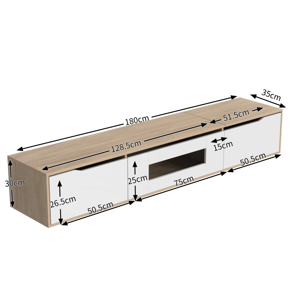Mobile TV 180x35x30 cm; illuminazione LED a 16 colori; pannello truciolare; bianco