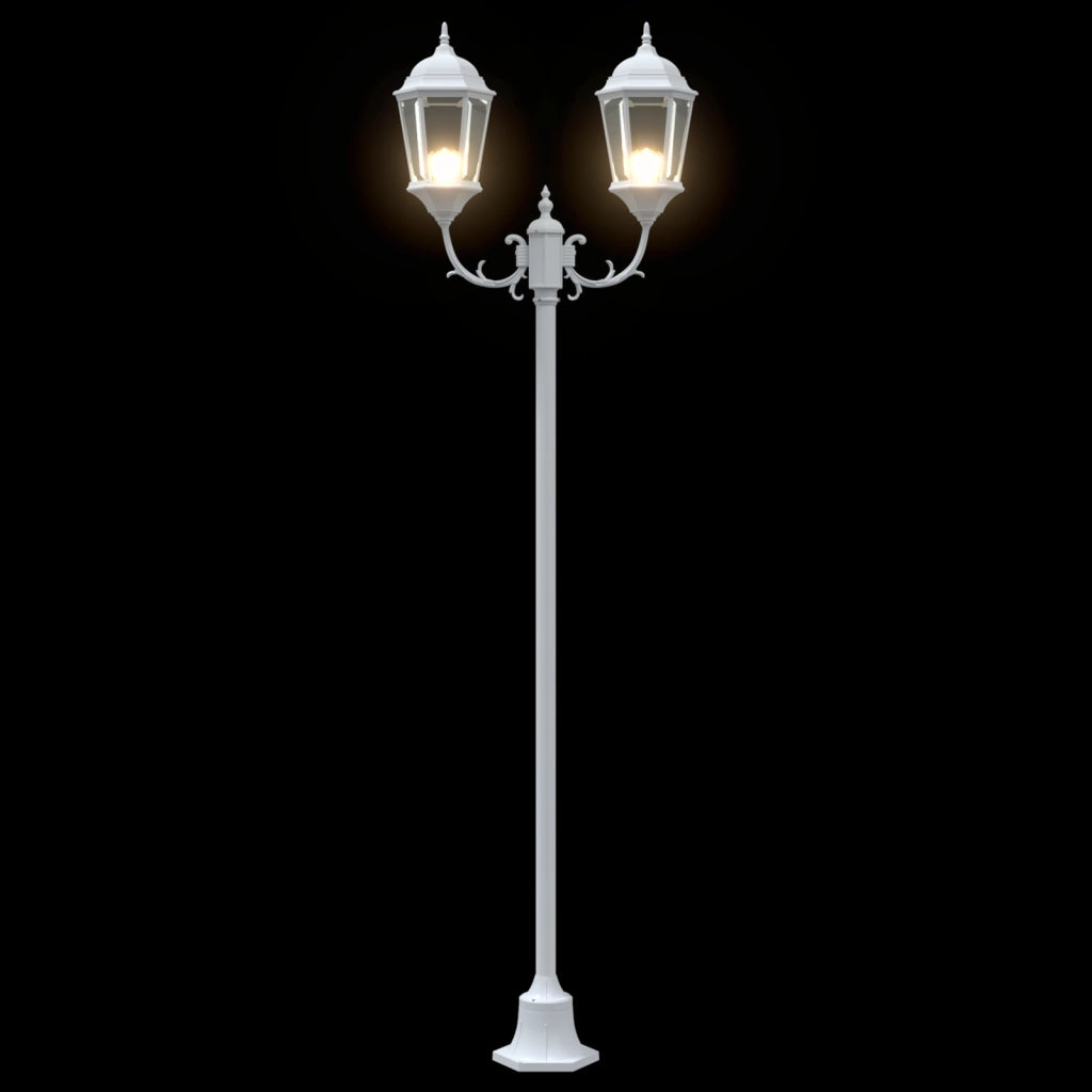 Palo da Giardino a 2 Lampade E27 Bianco 220 cm Alluminio