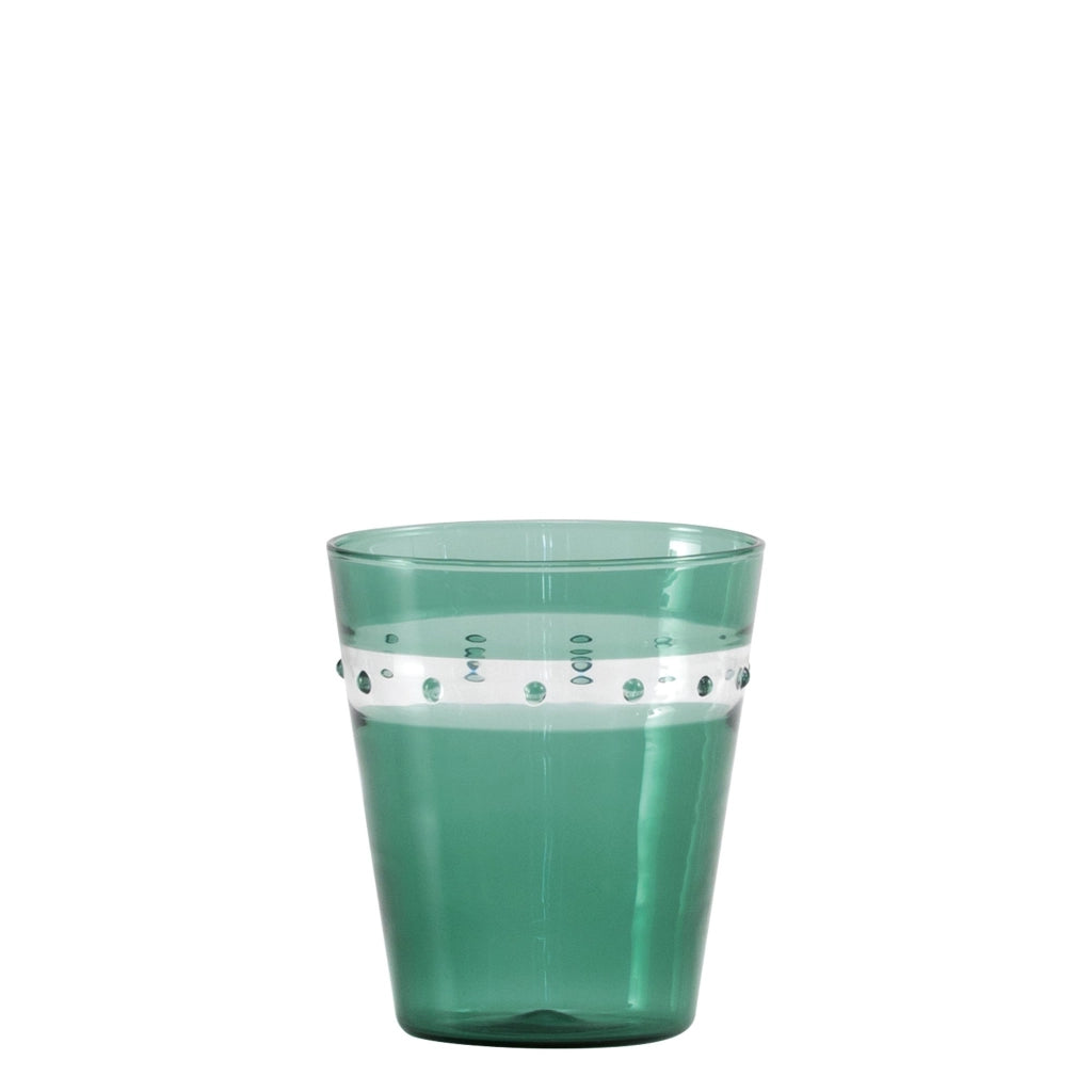 Zafferano Set 4 Bicchieri Tumbler A Pallini in Vetro Borosilicato Soffiato a Mano Colore Verde Lago Design Artigianale Muranese Elegante e Pratico