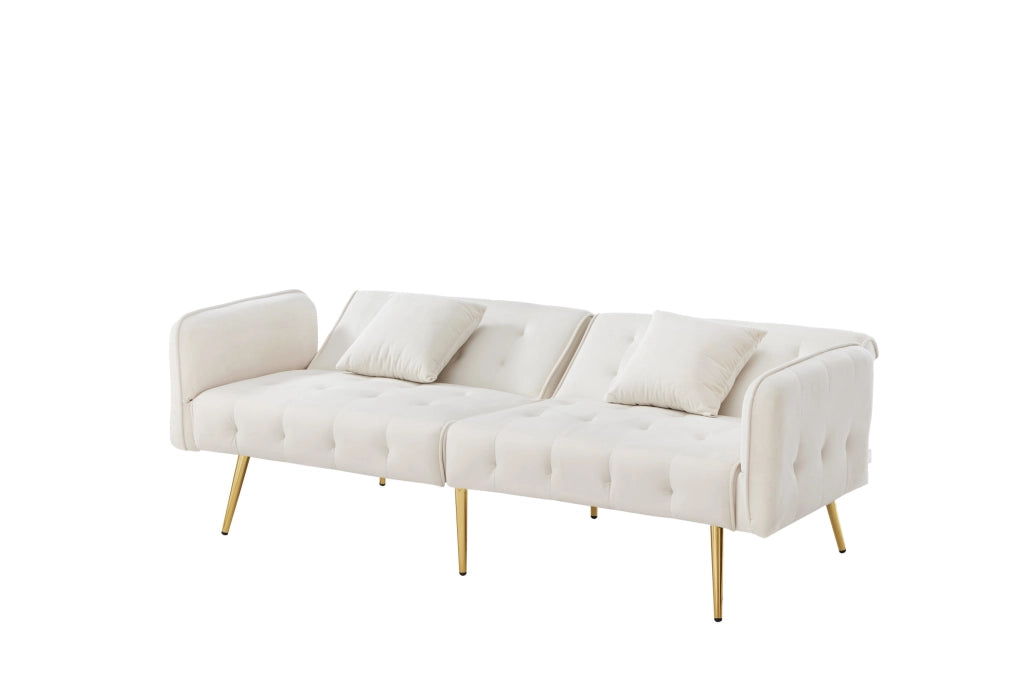 Divano letto 215x81.5 cm con schienale e braccioli regolabili in schiuma bianco antico