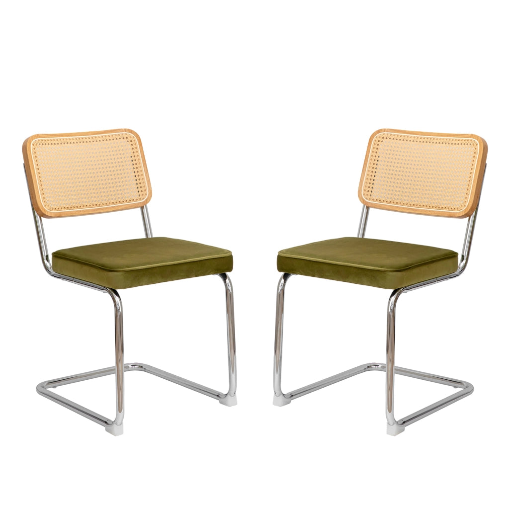 Sedia da pranzo 58.0x45.0x33.0 cm impilabile con schienale in rattan; cromo; tessuto e rattan verde
