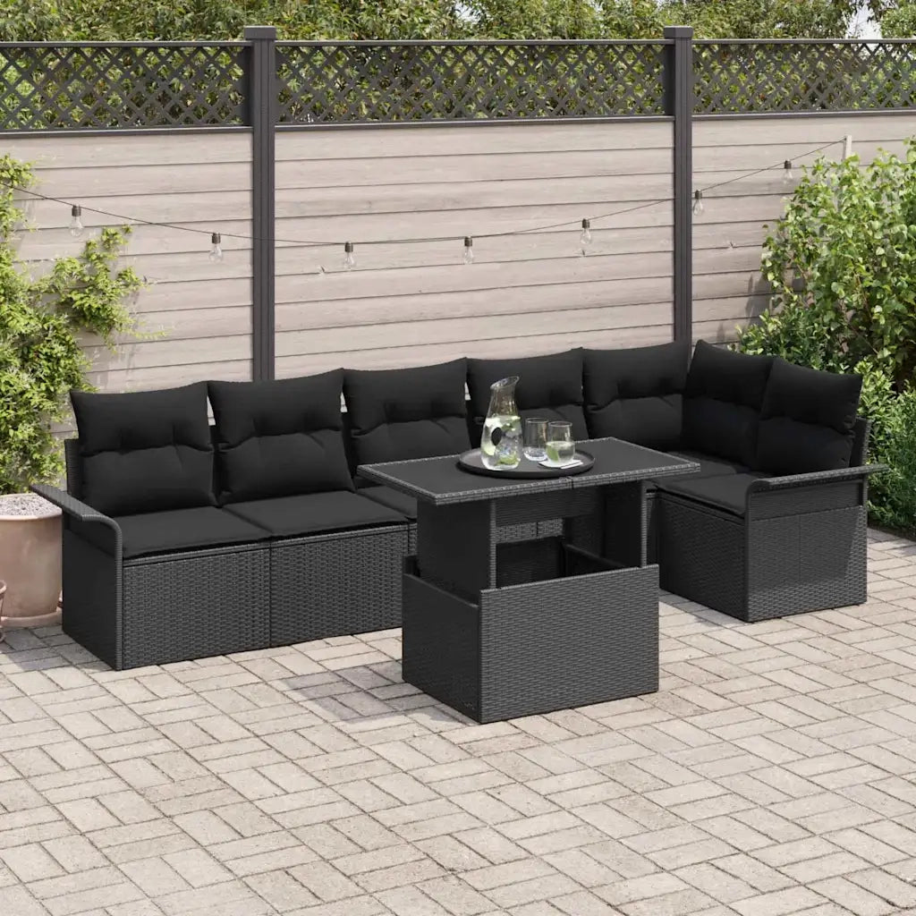 Set Divano da Giardino con cuscino 7 pcs Nero Poly Rattan 3348299