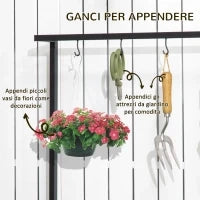 Portafiori a 3 Livelli con Ganci Superiori in Legno di Abete e Metallo per Interno ed Esterno, 80x36x174 cm