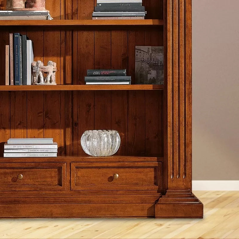 Libreria 2 cassetti in legno massello tinta noce l.154 x p.49 h.211 - Mobili 2G