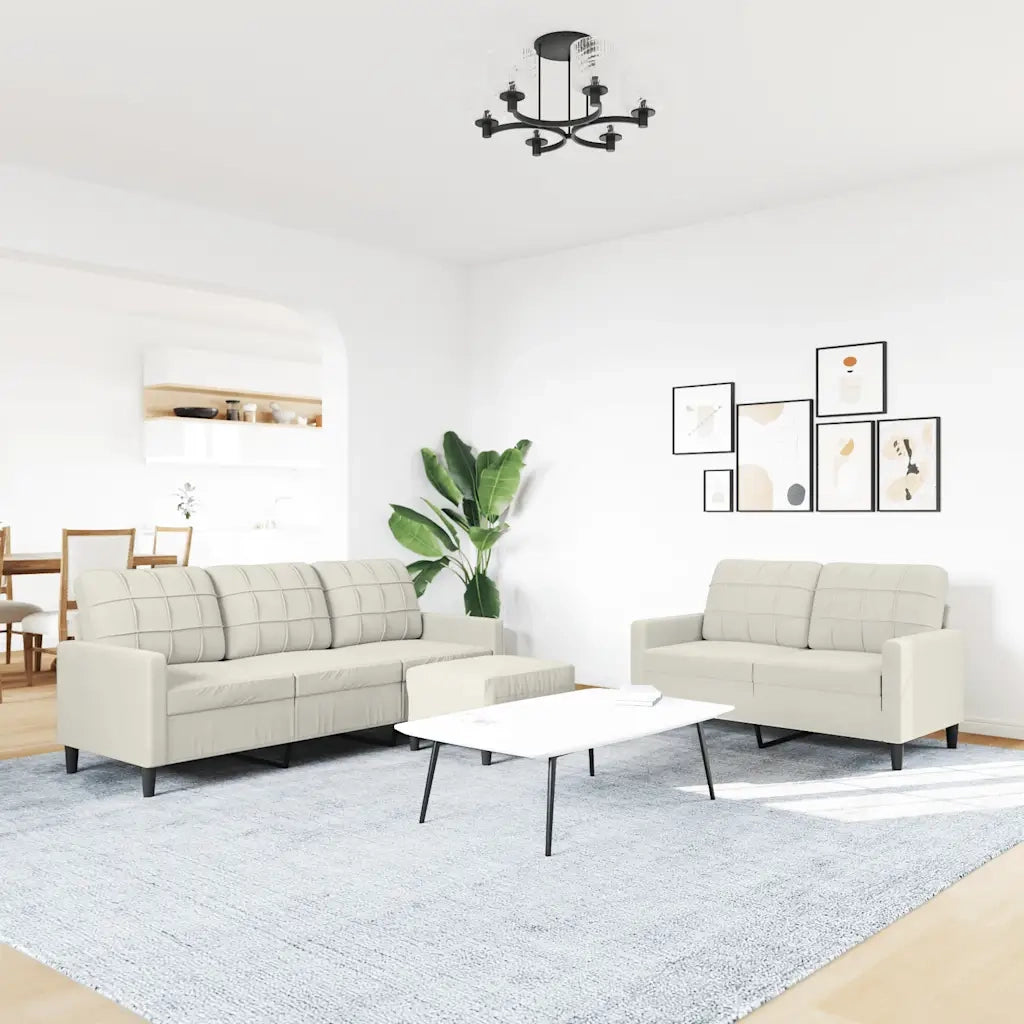 Set di Divani 3 pz con Cuscini Crema in Velluto