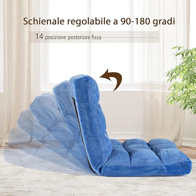 Sedia da Pavimento, Sedia Imbottita Regolabile in 14 Posizioni, Poltrona Salotto per Relax, Yoga, Lettura (Blu)