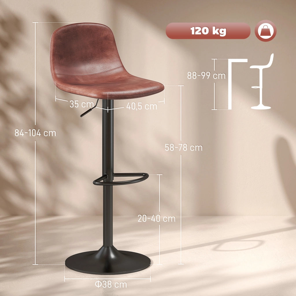 Set 2 sgabelli alti regolabili 360¡ã con schienale e poggiapiedi ¨C zephmum ¨C 40,5x44x84-104 cm marrone