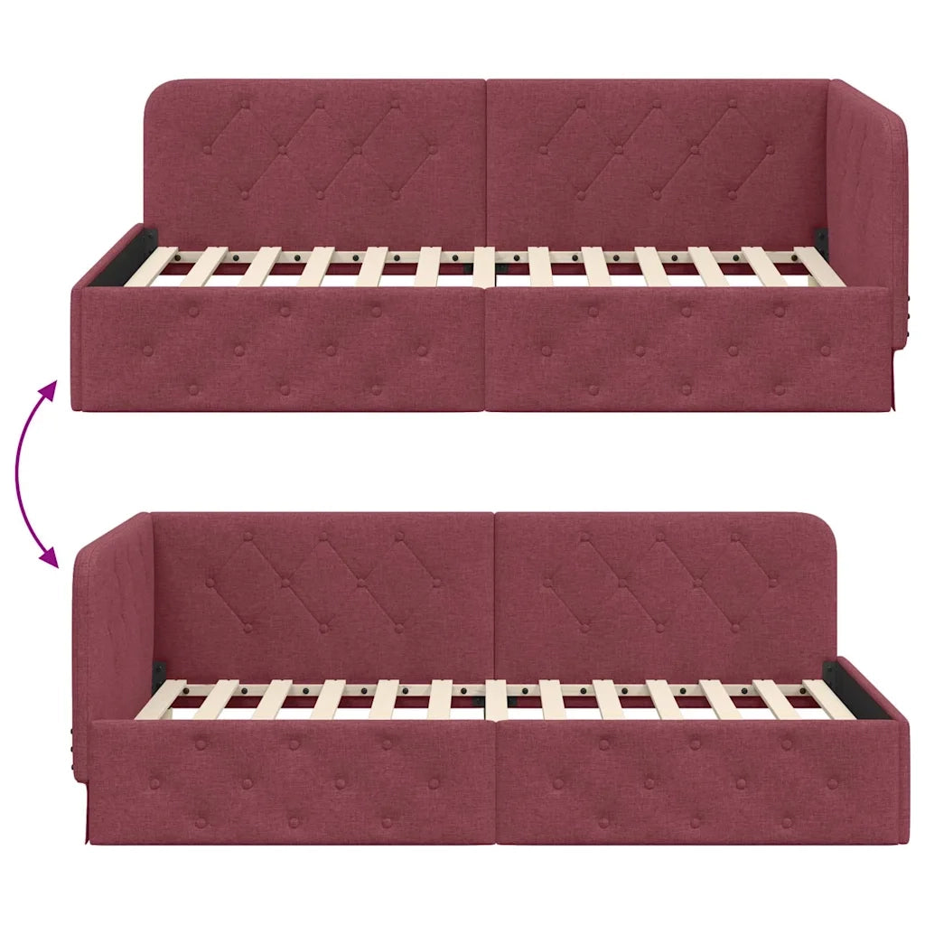 Cornice del letto ad angolo Rosso Vino 90 x 190 cm Tessuto