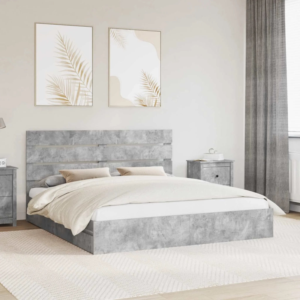 Letto con Contenitore con testiera Grigio cemento 200 x 200 cm 3411875
