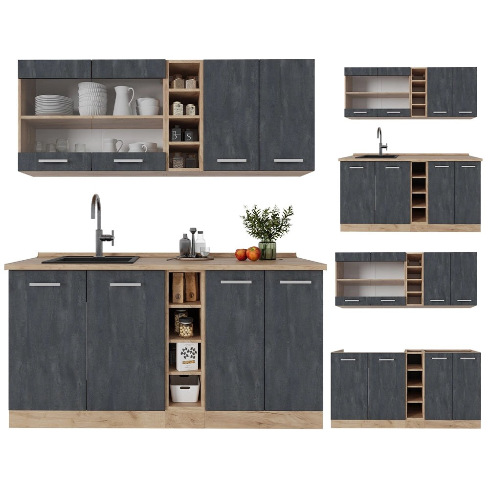 Vicco Cucina completa Calcestruzzo nero/quercia dorata 160 cm PT Rovere