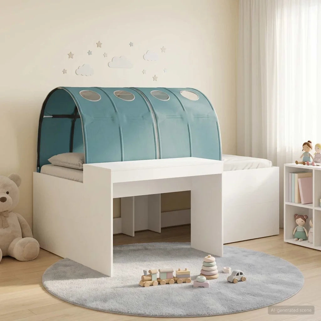 Letto alto per bambini con scrivania Bianco e azzurro