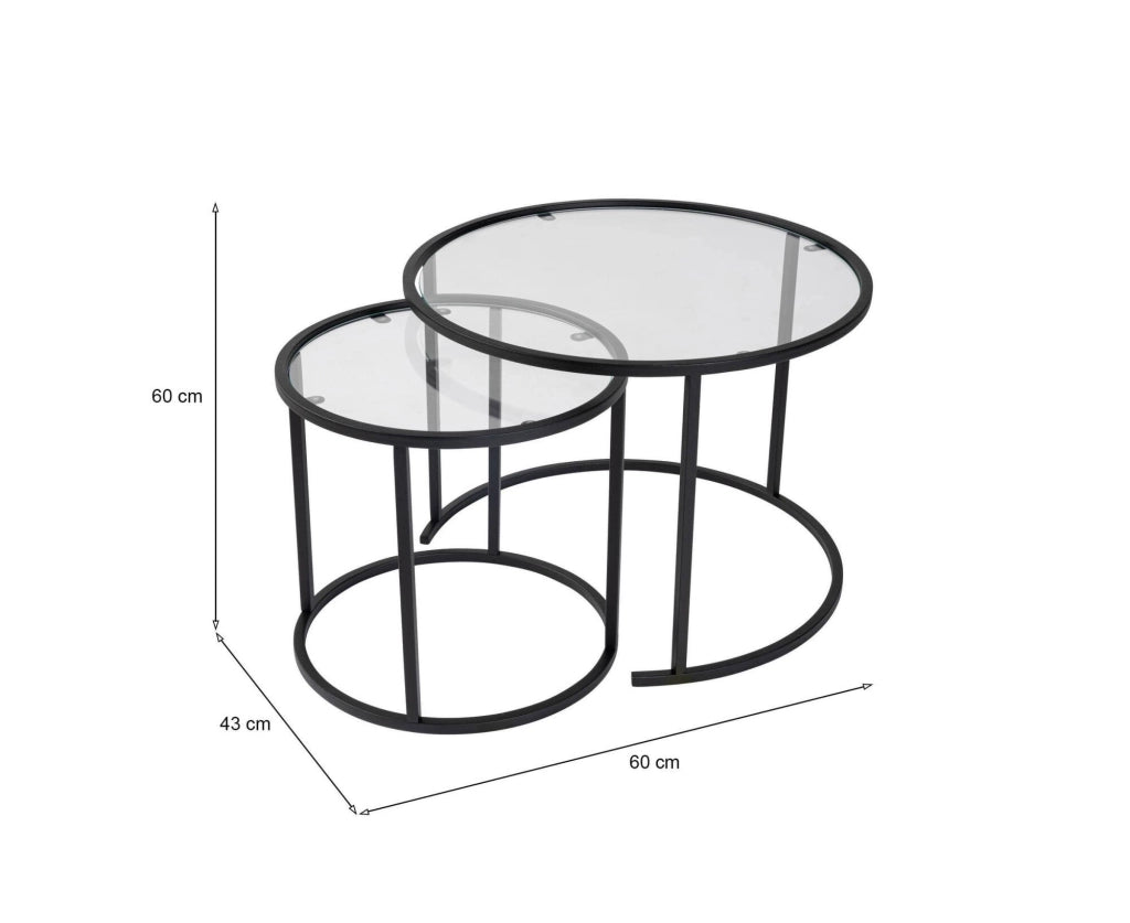 Xaden, Tavolino da Salotto set di 2 Tavolini, 60x60x43h cm Nero