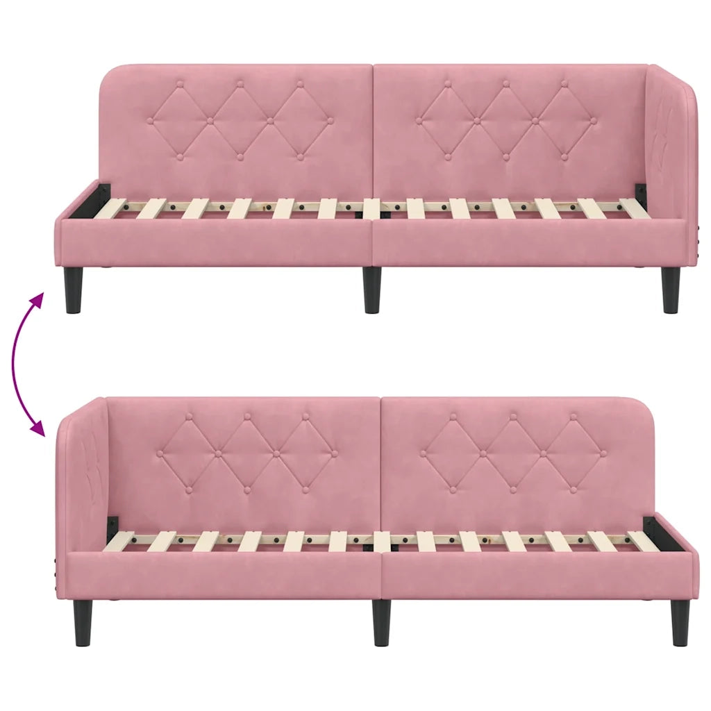 Cornice del letto ad angolo Rosa 80 x 200 cm Velluto