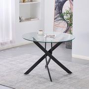 Tavolo da pranzo tondo fisso Peyton con piano in vetro temperato e gambe nere 100x100 cm.