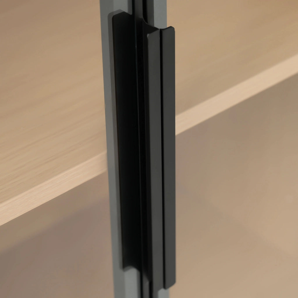 Armadio multifunzione 110,5×35×160 cm con vetrina in vetro e LED, scaffale laterale estraibile, rovere