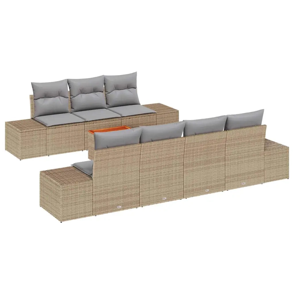 Set Divano da Giardino 8 pcs Beige e Grigio Chiaro polyrattan