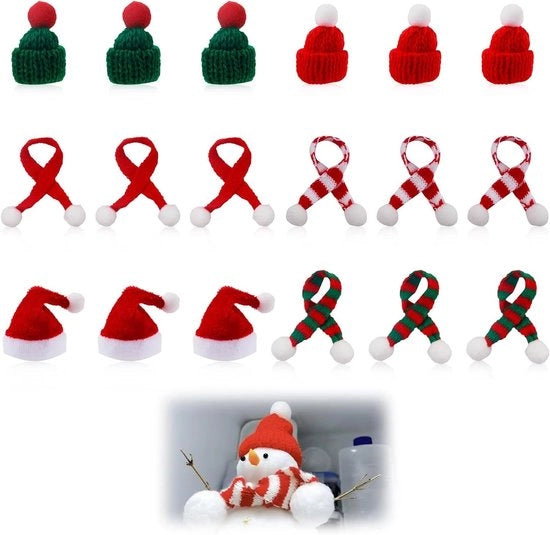 Set di 18 mini cappelli e sciarpe per Natale e feste rossogrinastri decorazione unica per Natale e eventi