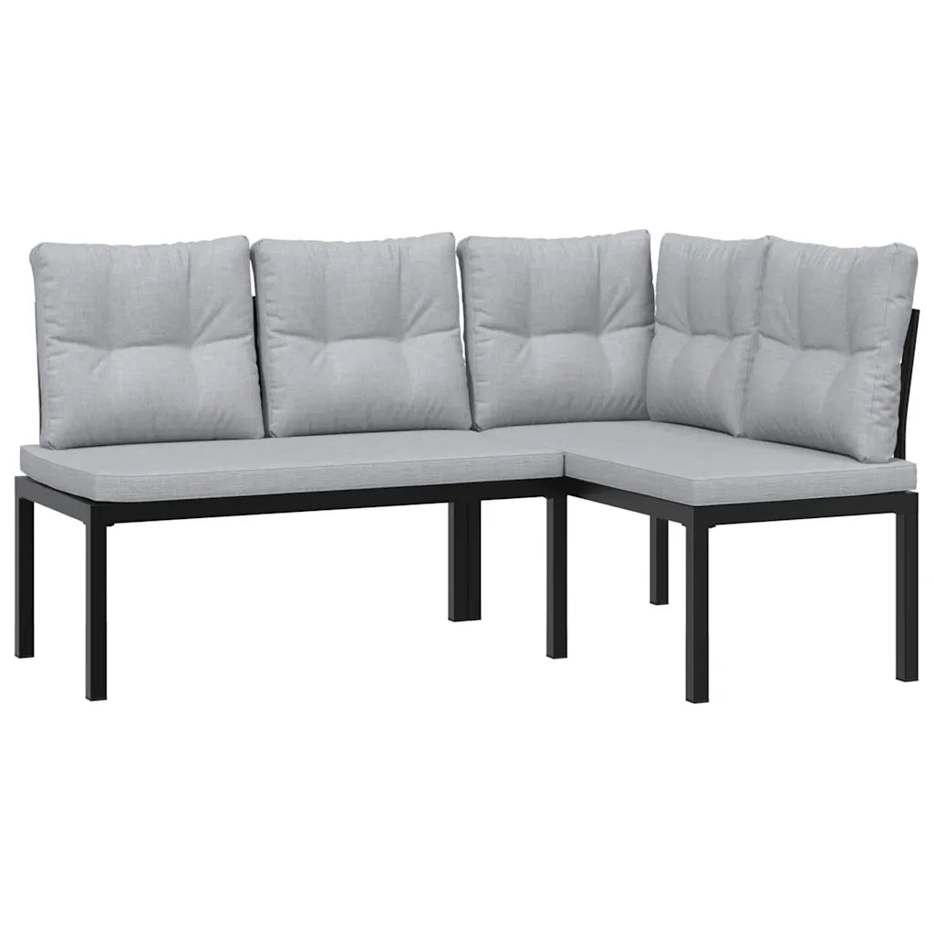 Set Panche Giardino Cuscini 4pz Nero Acciaio Verniciato Polvere