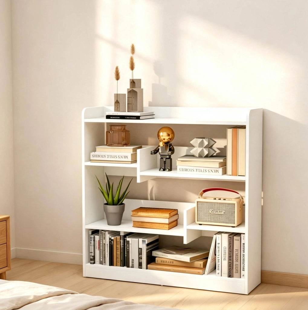 Libreria bianca a 4 livelli 90 x 24 x 91 cm