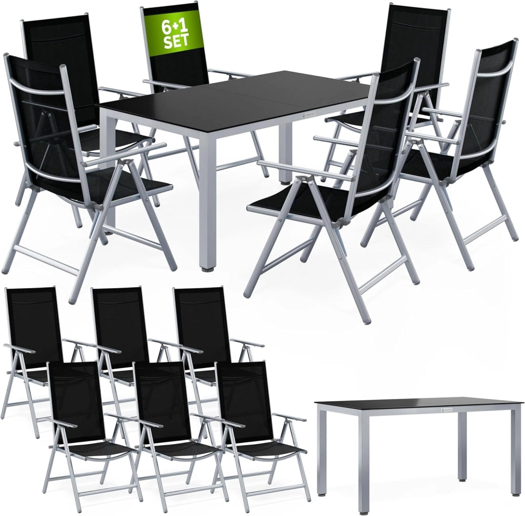® Tavolo e Sedie da Giardino Alluminio Bern 7 pz Schienale Regolabile Set da Pranzo Esterno